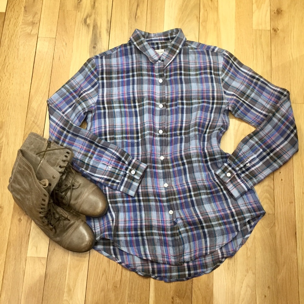 BRIDGE & BURN | Blue Linen Plaid Button Down Shirt